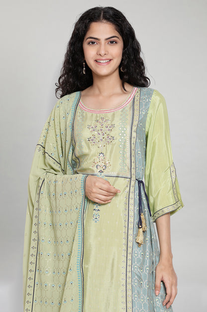 Green Printed kurta-Trouser- Dupatta Set