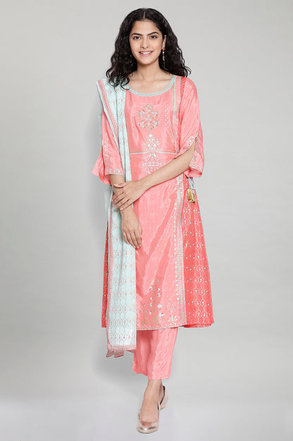 Pink Printed kurta-Trousers- Dupatta Set