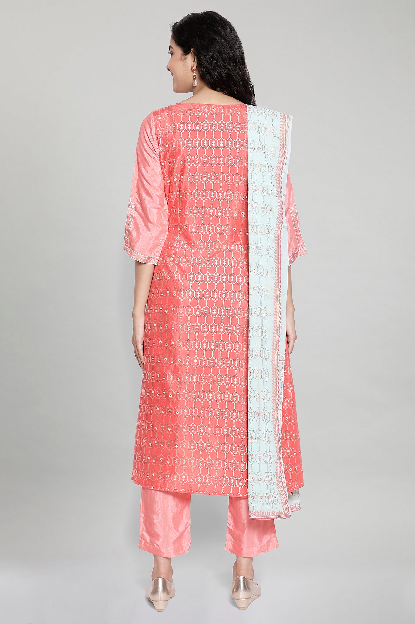 Pink Printed kurta-Trousers- Dupatta Set