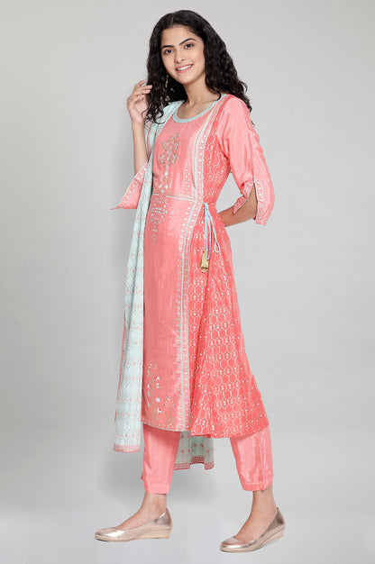 Pink Printed kurta-Trousers- Dupatta Set