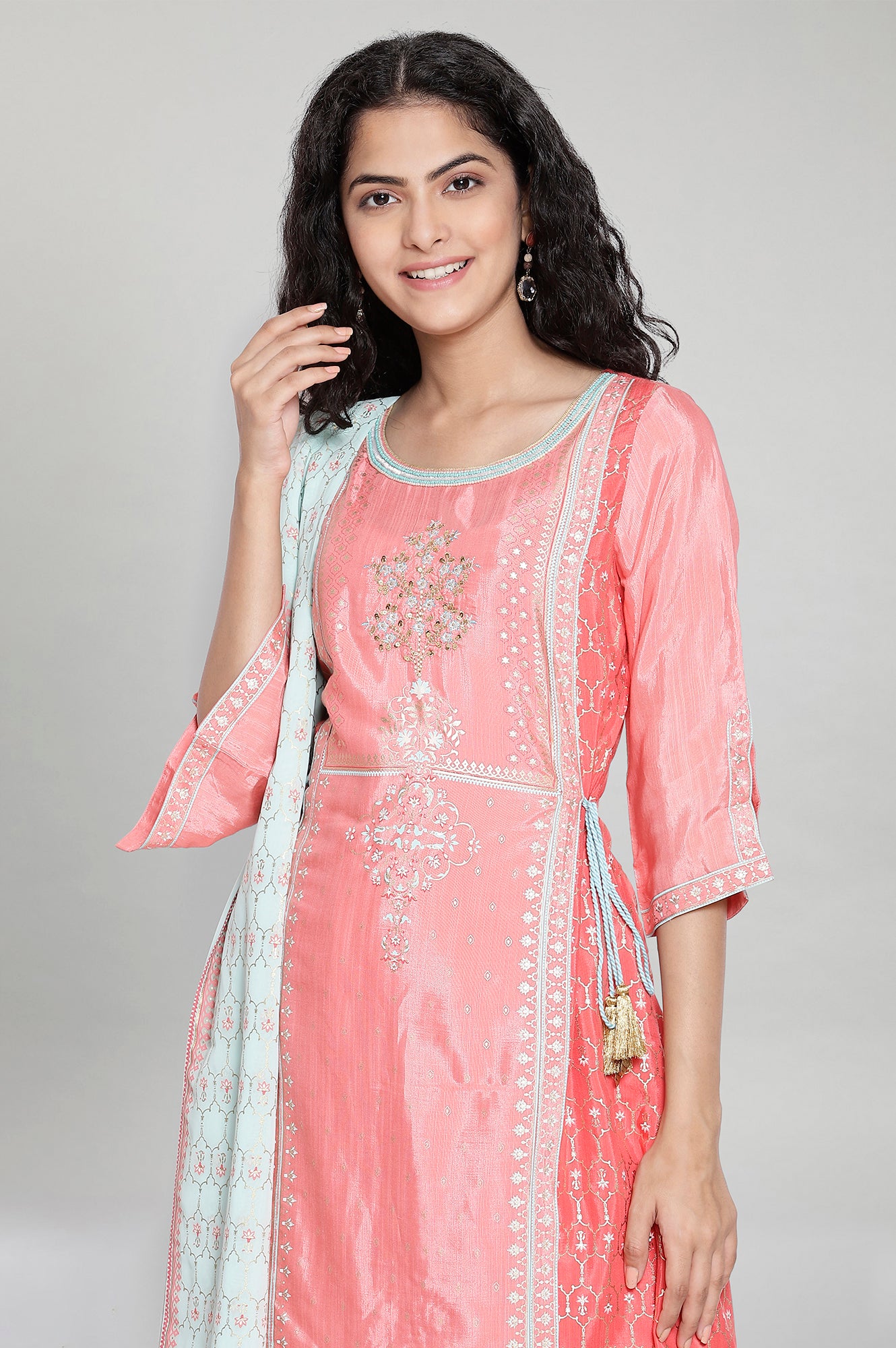 Pink Printed kurta-Trousers- Dupatta Set