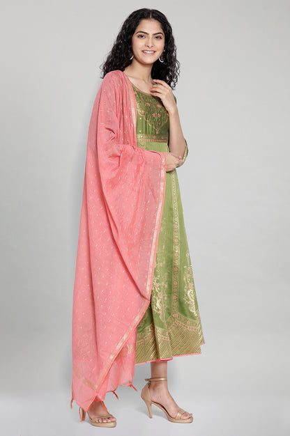 Green Printed Ethnic Dress- Dupatta Set