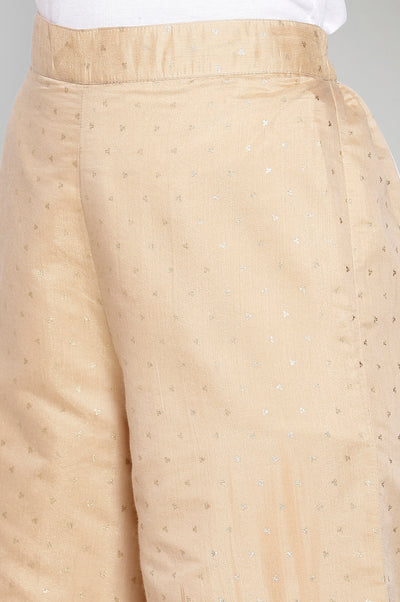 Beige Printed kurta-Palazzo Dupatta Set