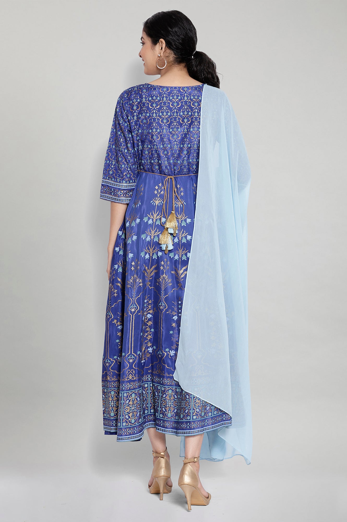 Blue Printed Ethnic Dress- Dupatta Set