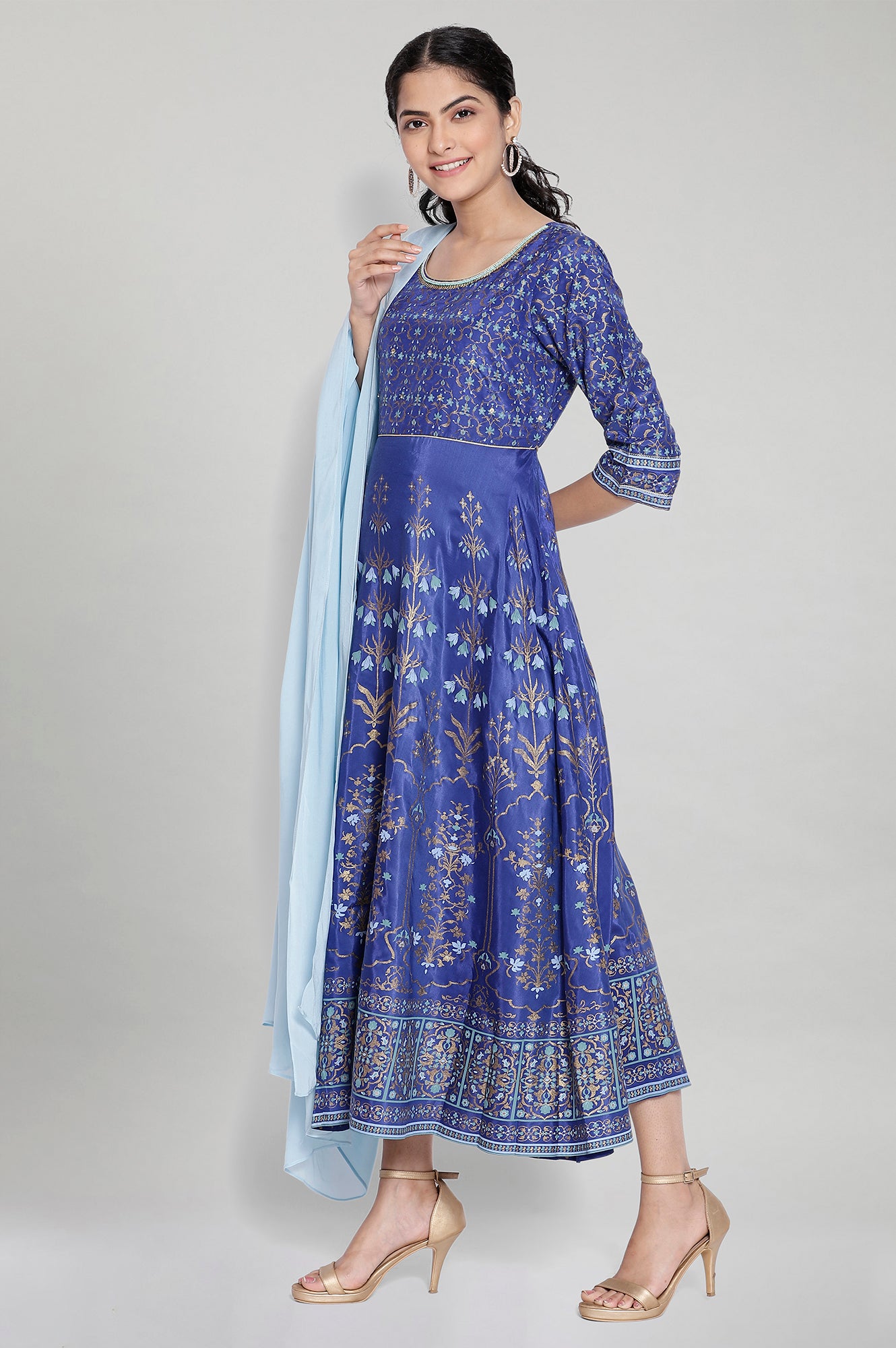 Blue Printed Ethnic Dress- Dupatta Set