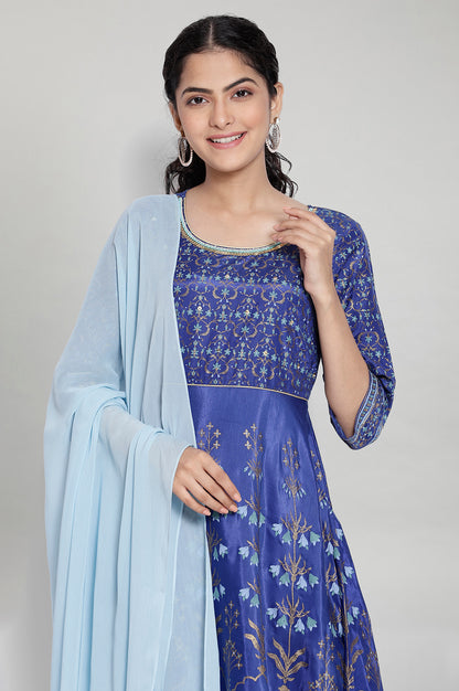 Blue Printed Ethnic Dress- Dupatta Set