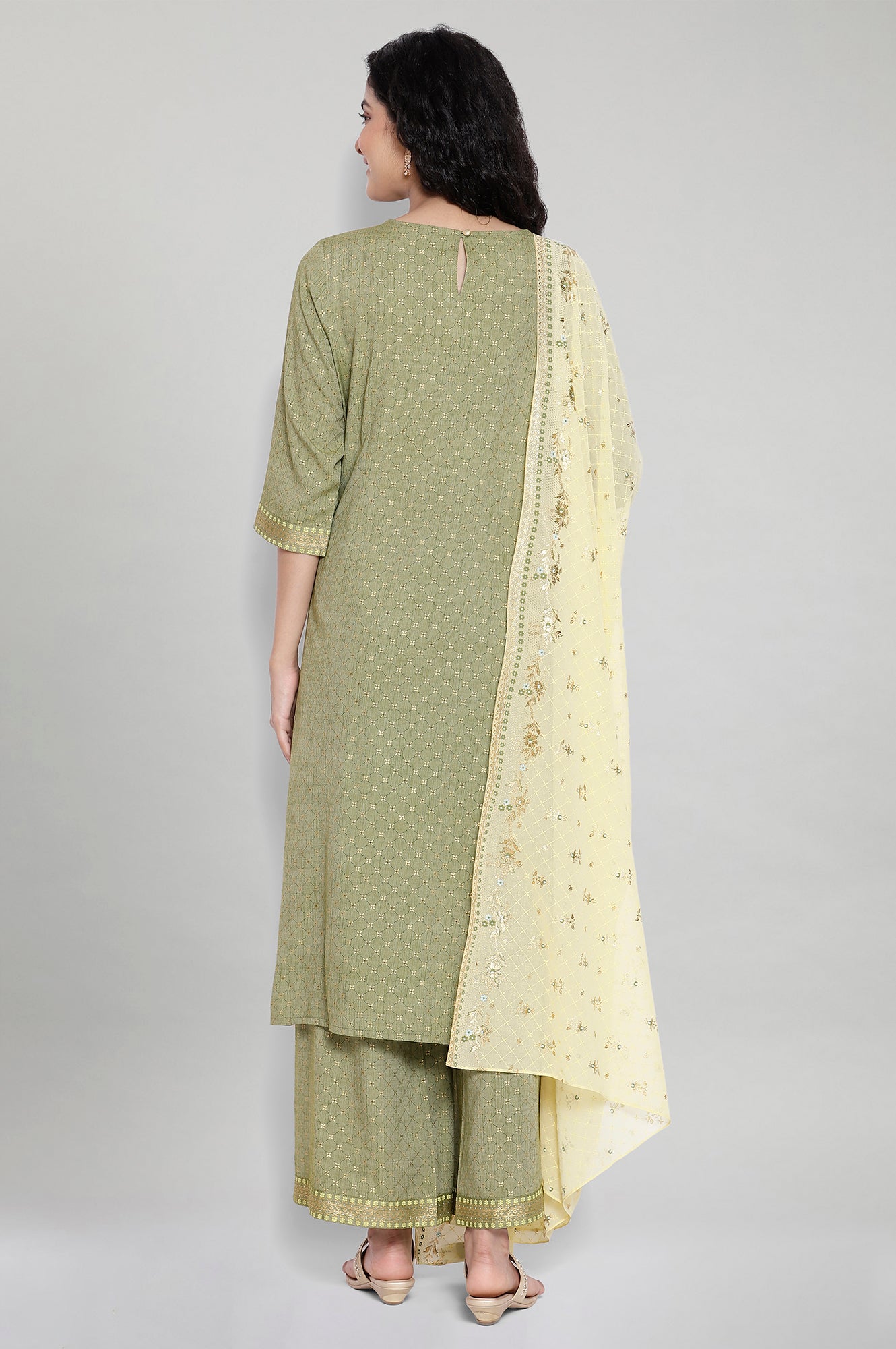 Green Printed kurta-Palazzo Dupatta Set