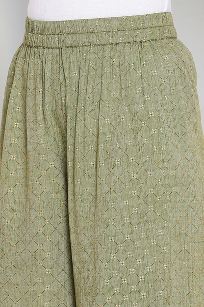 Green Printed kurta-Palazzo Dupatta Set