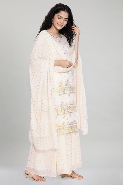 Ivory Printed kurta-Flared -Palazzo Dupatta Set