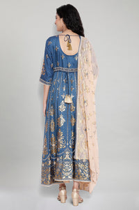 Blue Printed Ethnic Dress-Dupatta Set