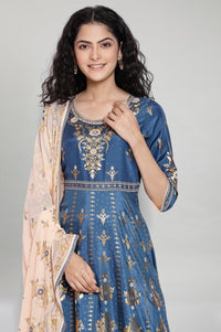 Blue Printed Ethnic Dress-Dupatta Set