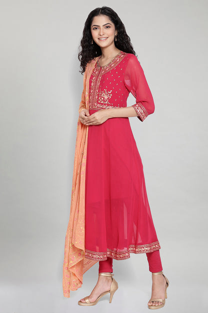 Pink kurta-Tights-Dupatta Set