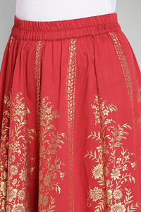 Red Printed Top-Skirt- Dupatta Set