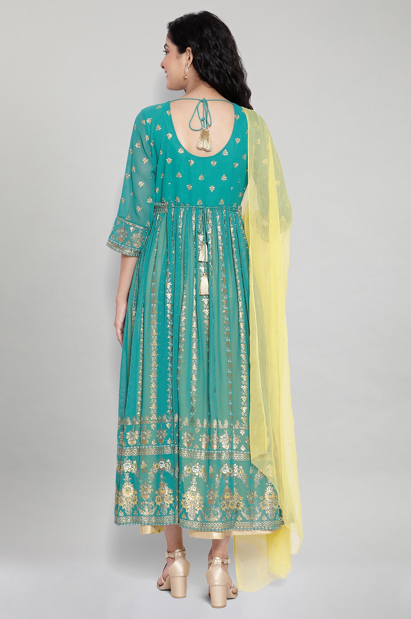 Green Printed Ethnic Dress-Dupatta Set