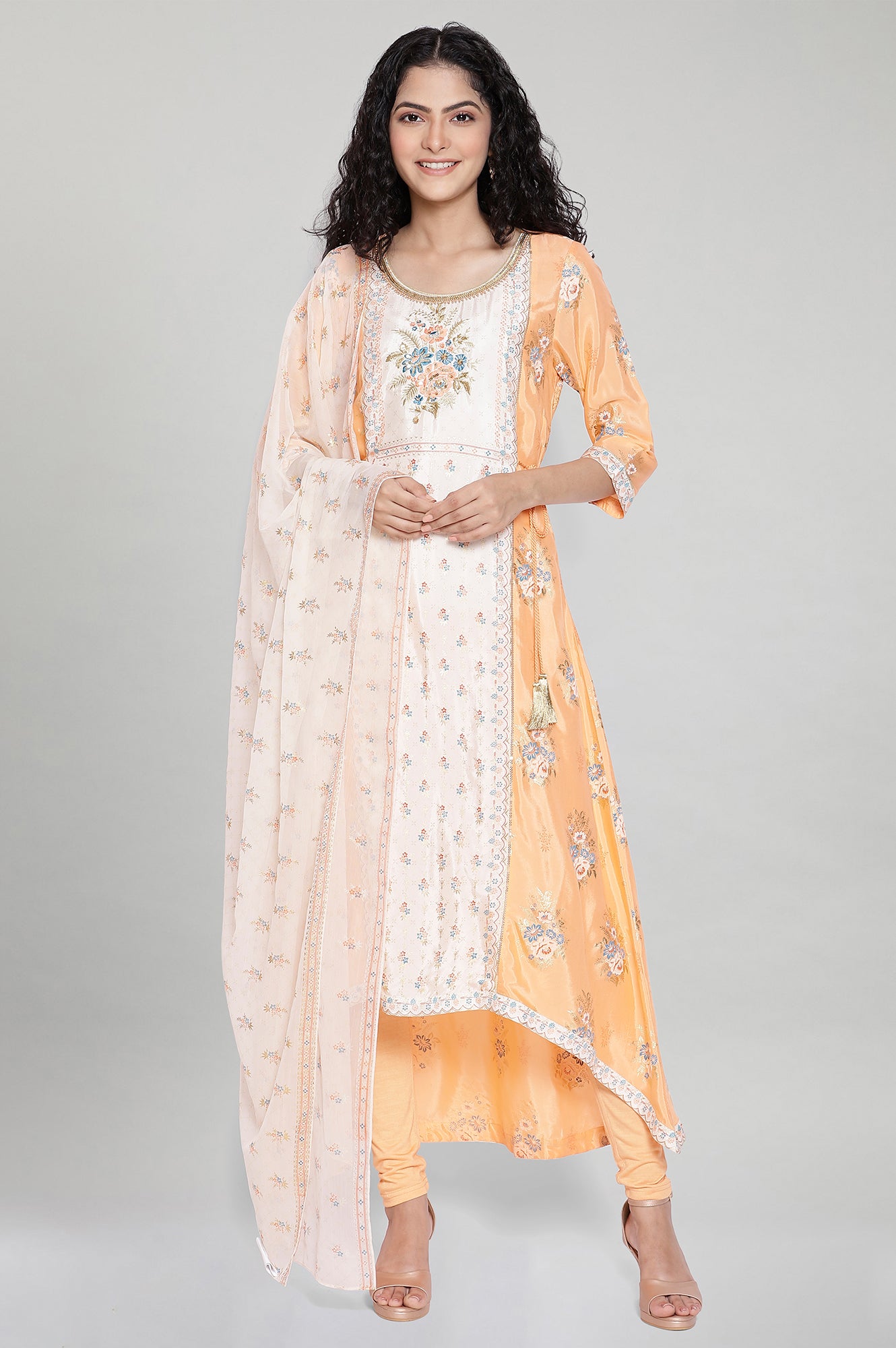 Peach kurta-Tights- Dupatta Set