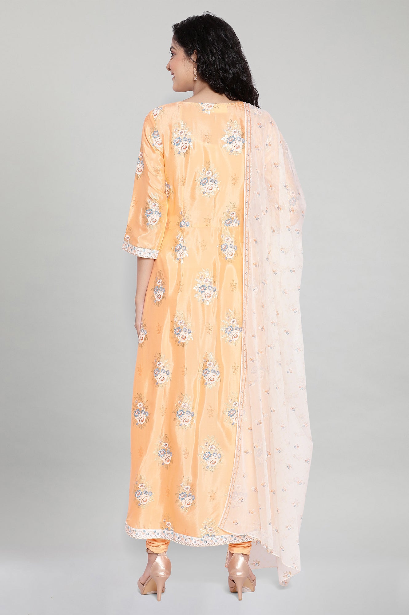 Peach kurta-Tights- Dupatta Set