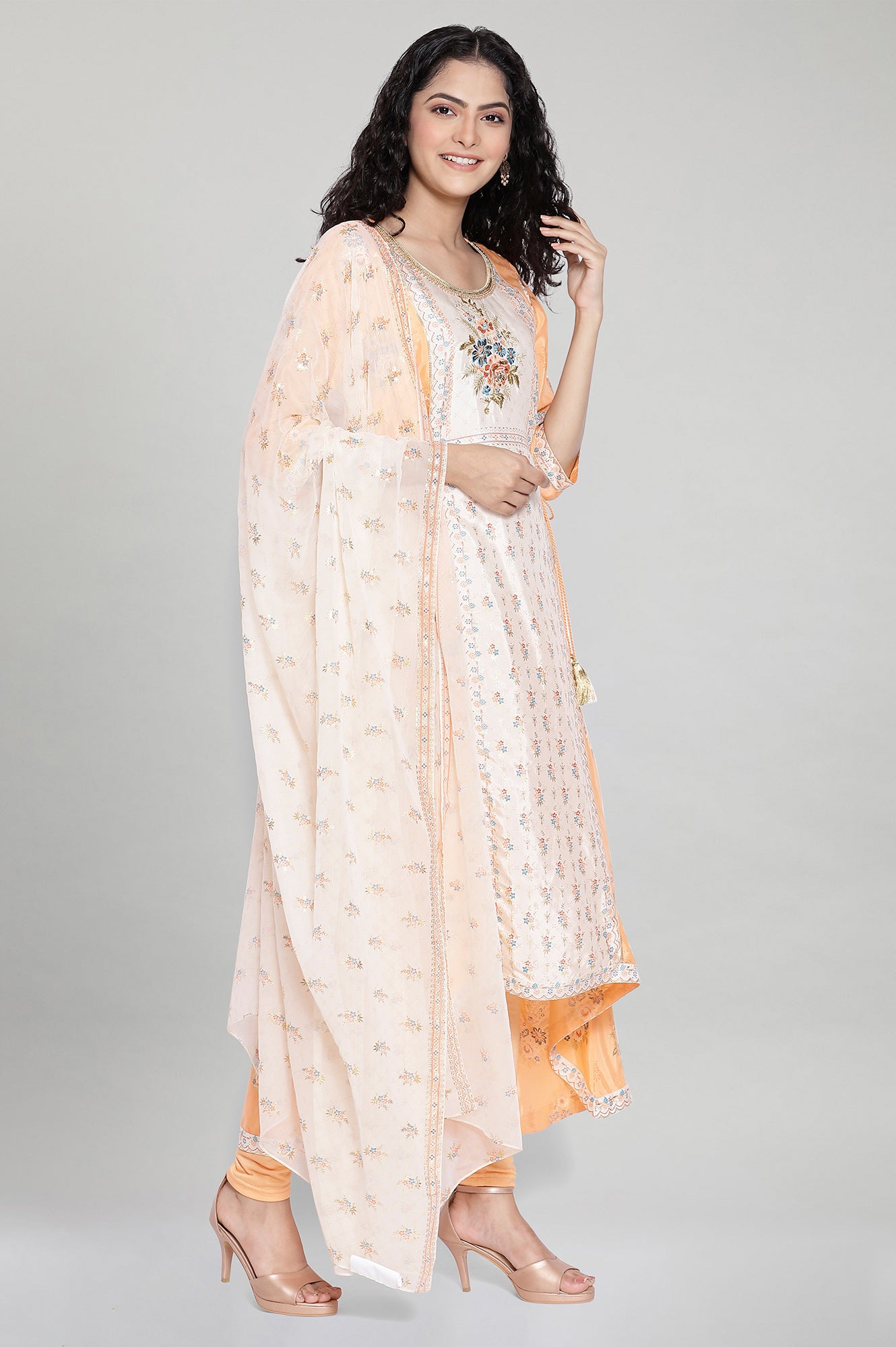 Peach kurta-Tights- Dupatta Set