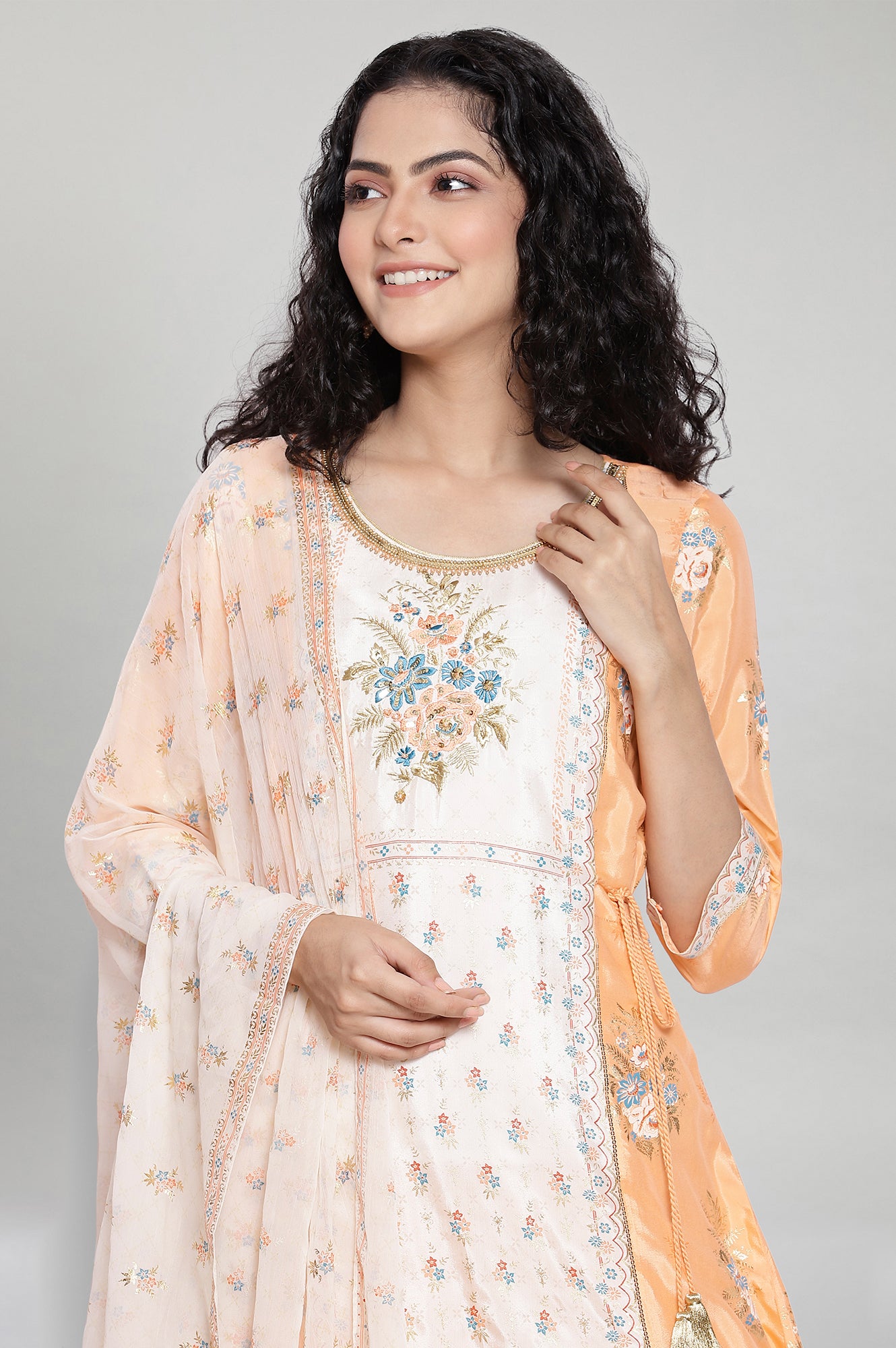 Peach kurta-Tights- Dupatta Set