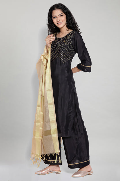 Black Embroidered kurta Palazzos Dupatta Set