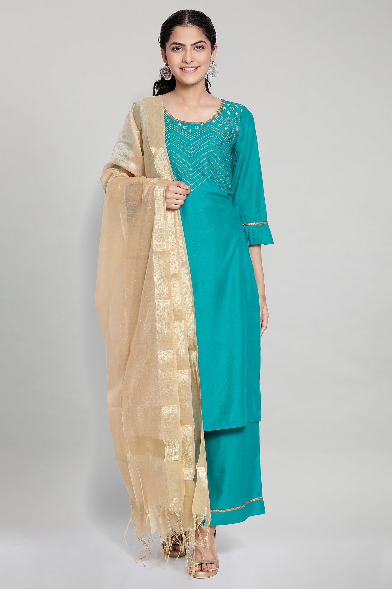 Blue Embroidered kurta Palazzos Dupatta Set