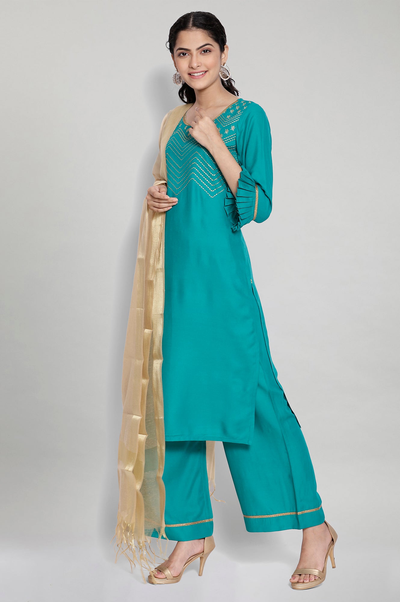 Blue Embroidered kurta Palazzos Dupatta Set