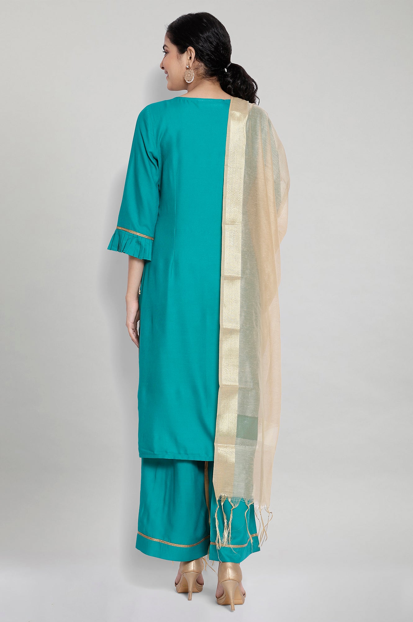 Blue Embroidered kurta Palazzos Dupatta Set