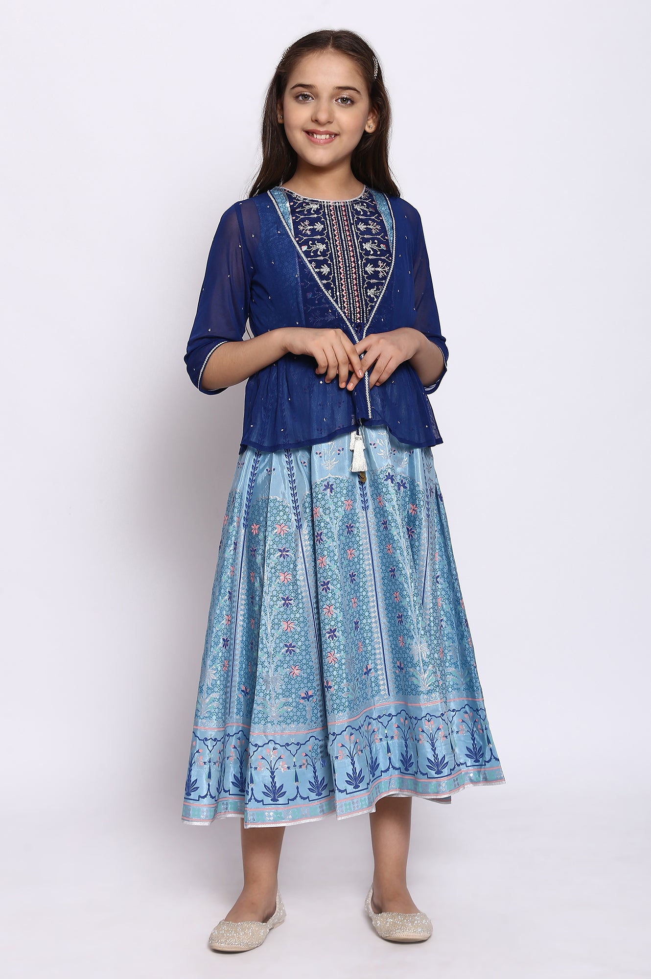 Blue Top-Skirt-Gillet Girls Set