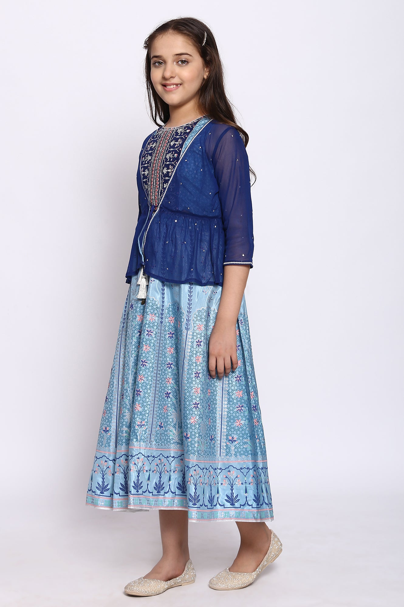 Blue Top-Skirt-Gillet Girls Set