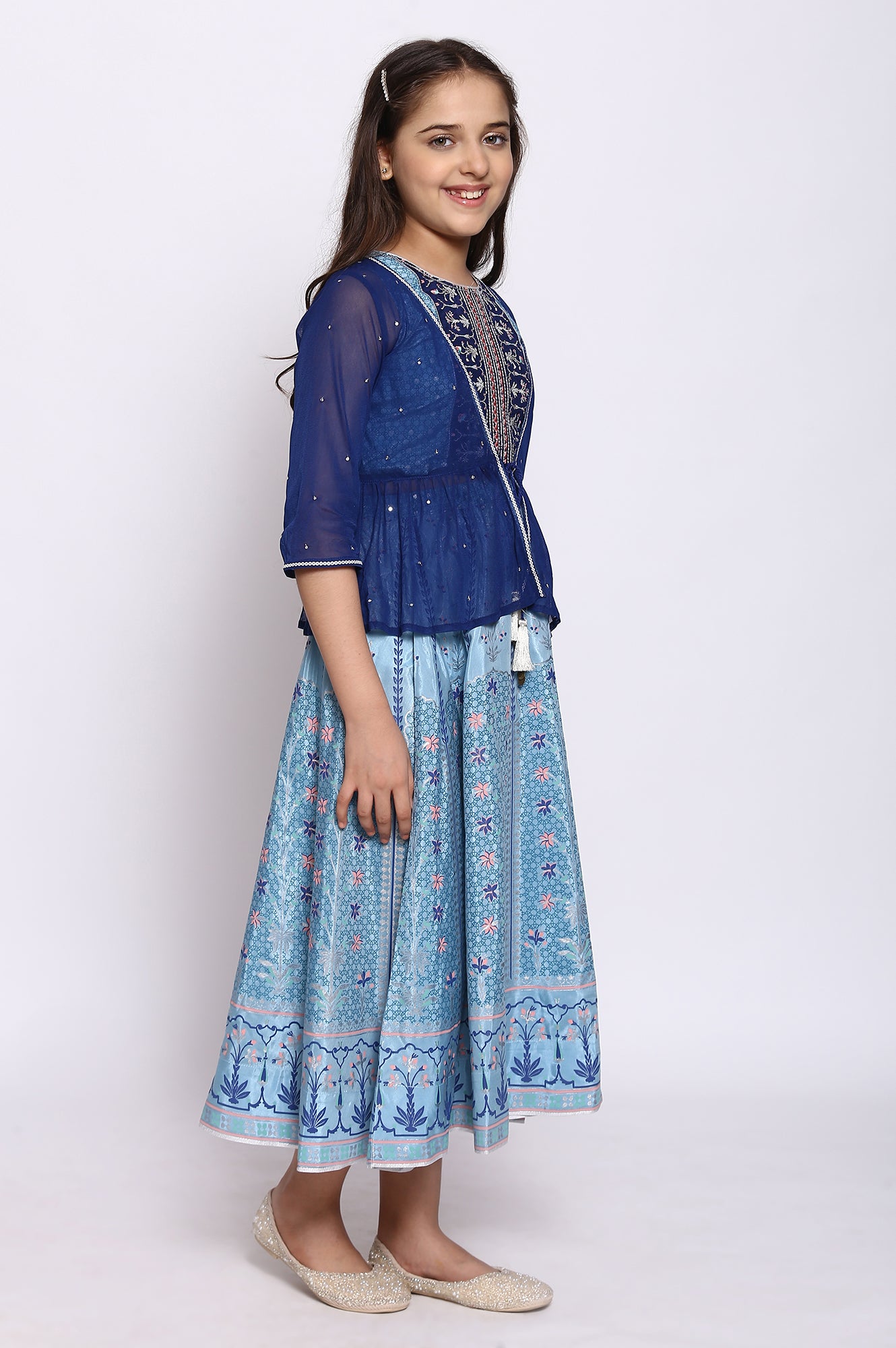 Blue Top-Skirt-Gillet Girls Set