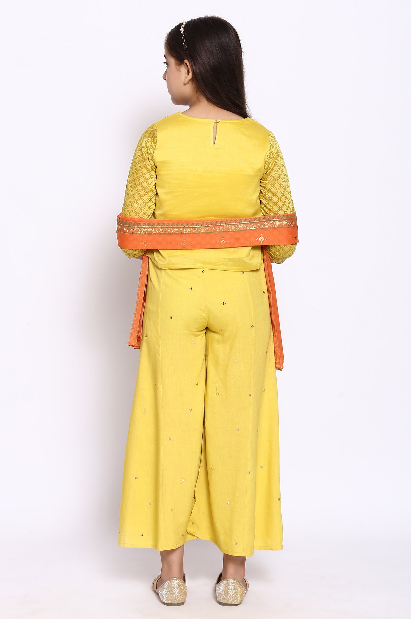 Yellow Printed kurta-Palazzos-Dupatta Girls Set