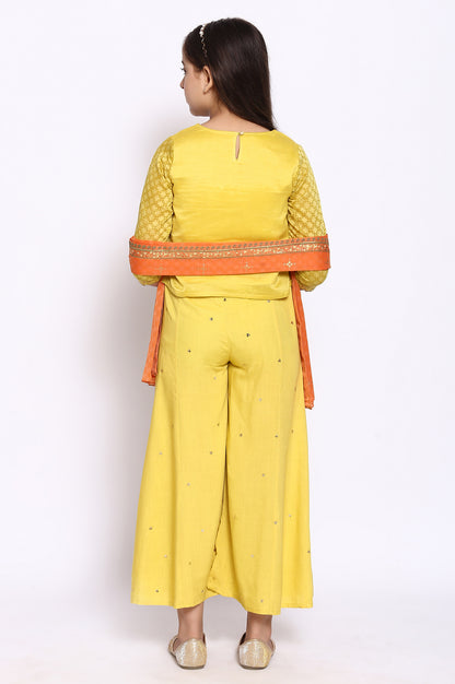 Yellow Printed kurta-Palazzos-Dupatta Girls Set