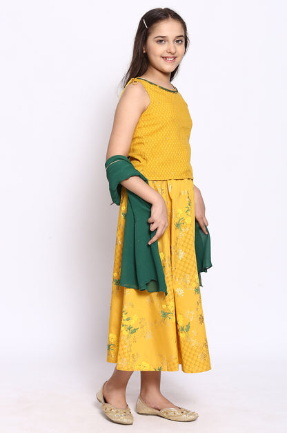 Yellow Top-Skirt-Dupatta Girls Set