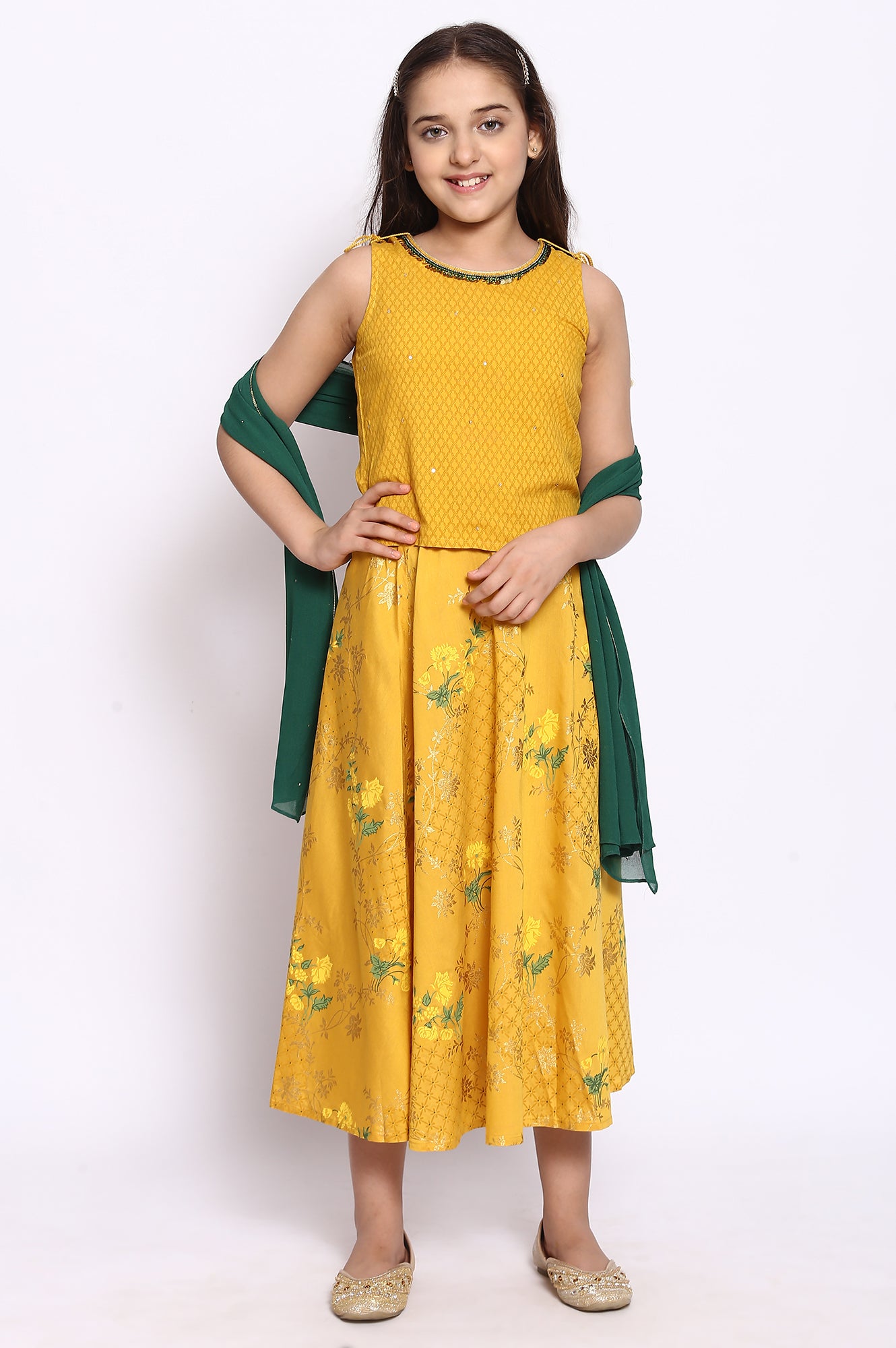 Yellow Top-Skirt-Dupatta Girls Set