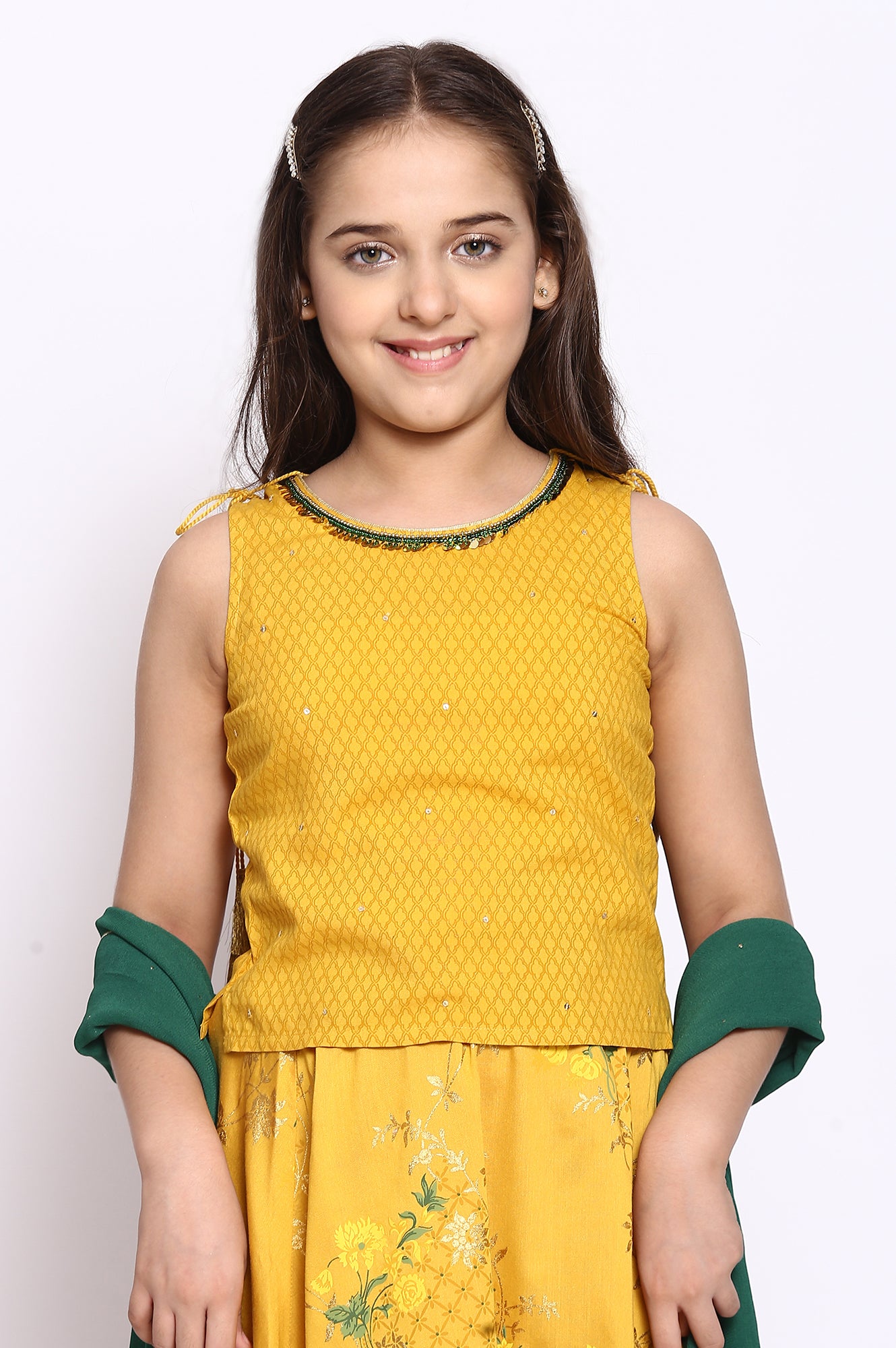 Yellow Top-Skirt-Dupatta Girls Set