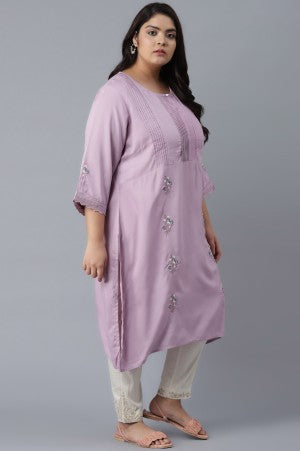 Purple Round Neck Regular Fit kurta