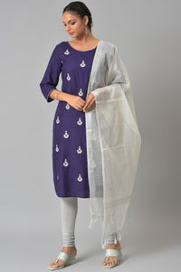 Navy Blue Mandarin Neck Classic kurta