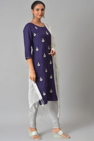 Navy Blue Mandarin Neck Classic kurta