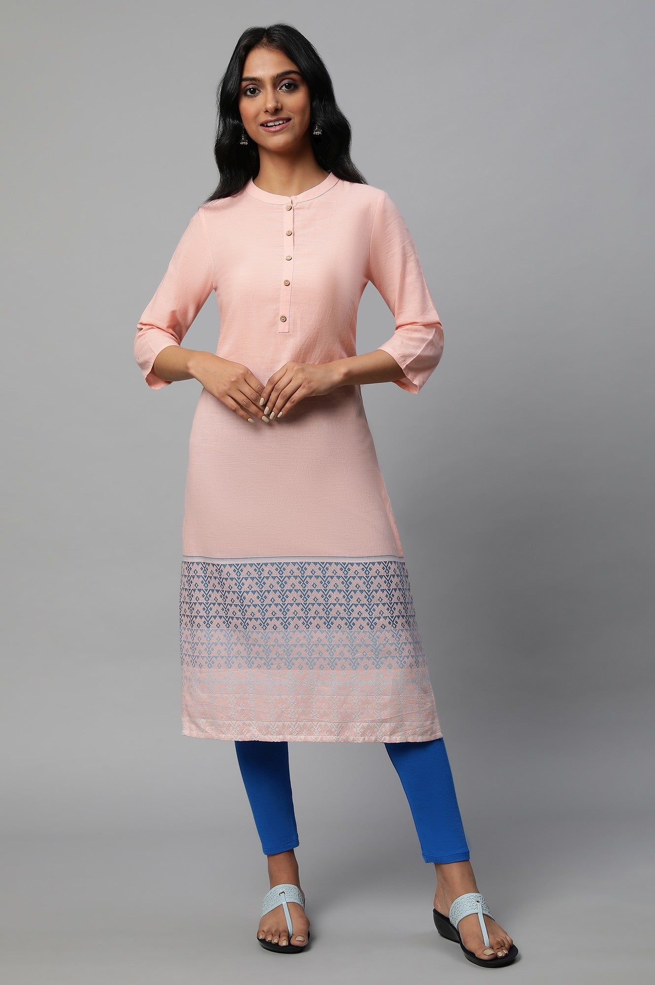 Light Pink Mandarin Neck Printed kurta