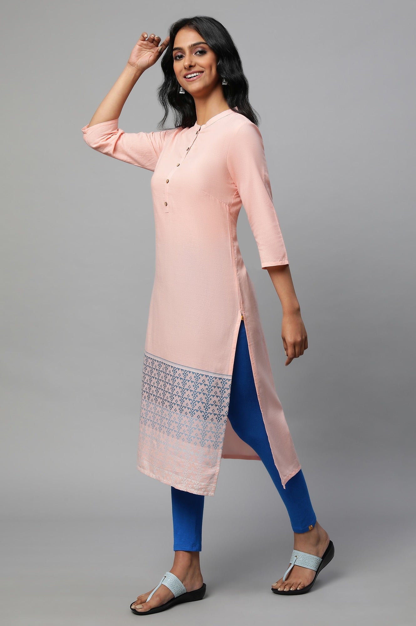 Light Pink Mandarin Neck Printed kurta