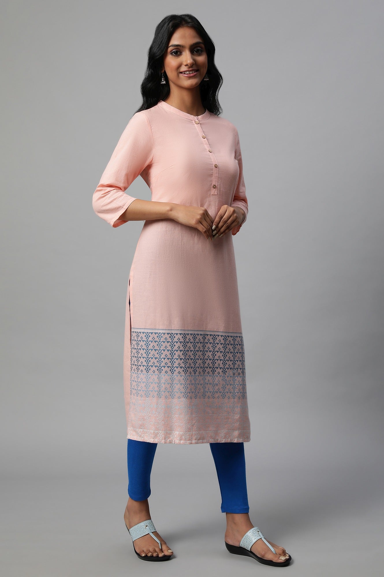 Light Pink Mandarin Neck Printed kurta