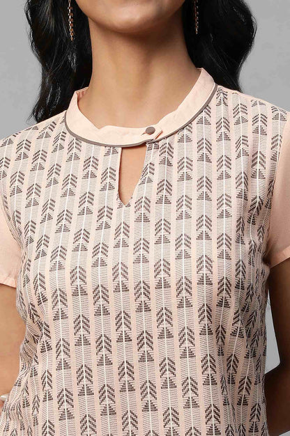 Peach Band Collar Printed kurta