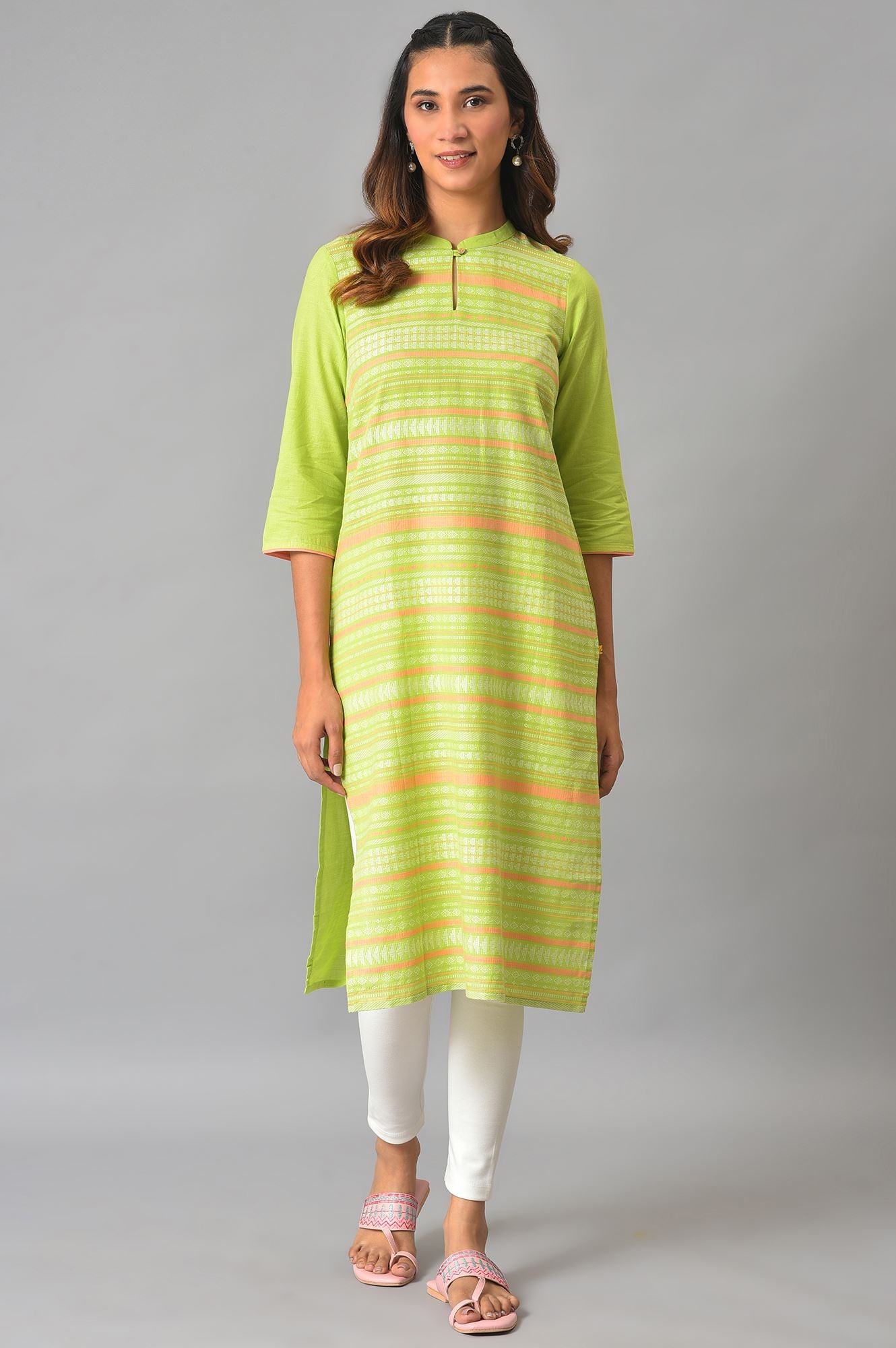 Green Mandarin Collar Yarn-Dyed kurta