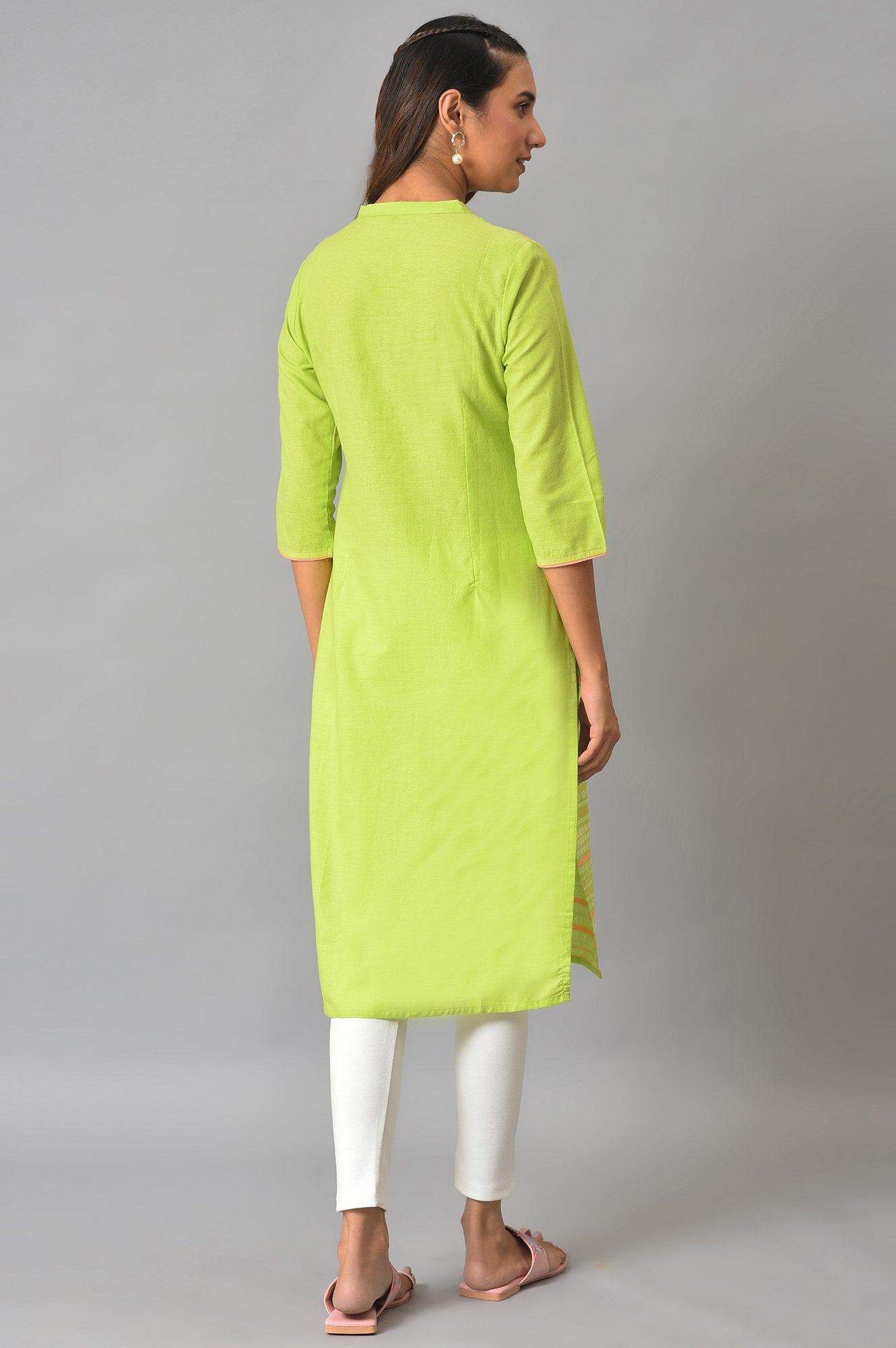 Green Mandarin Collar Yarn-Dyed kurta