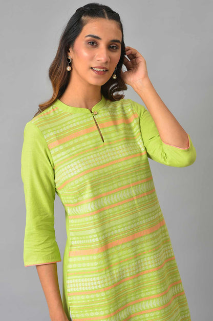 Green Mandarin Collar Yarn-Dyed kurta