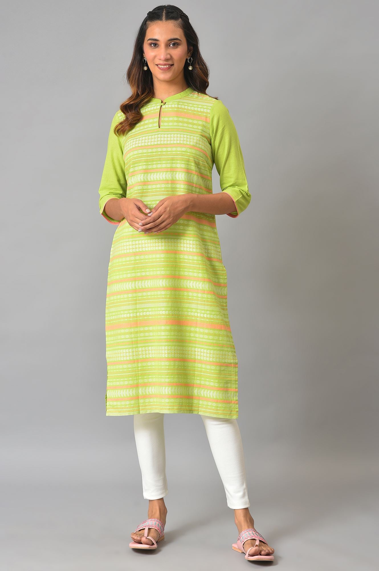 Green Mandarin Collar Yarn-Dyed kurta