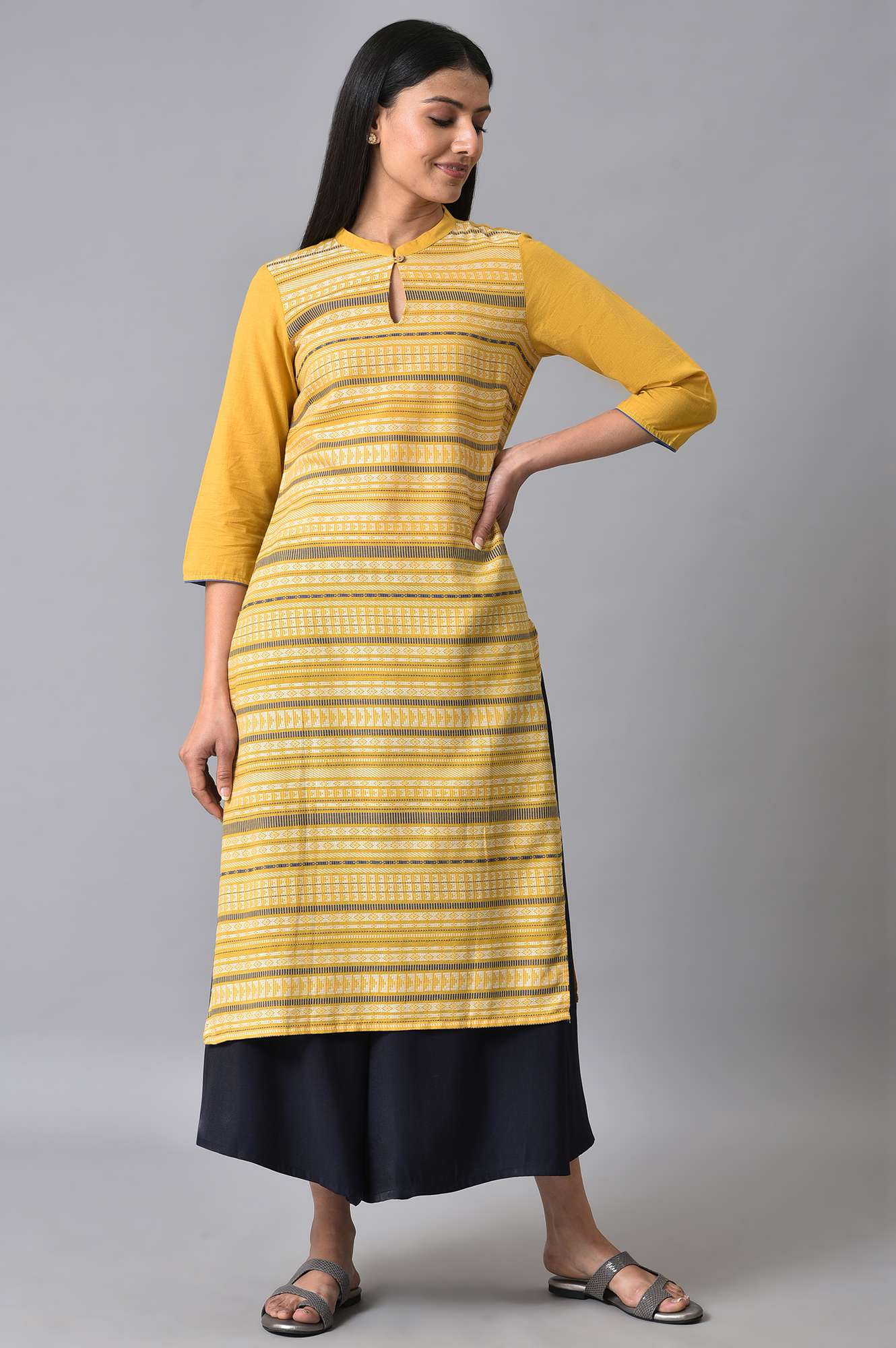 Orange Mandarin Neck Printed kurta