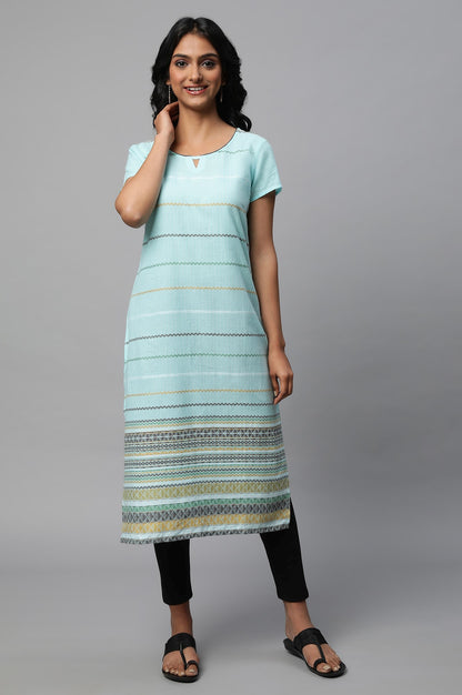 Light Blue Round Neck Printed kurta