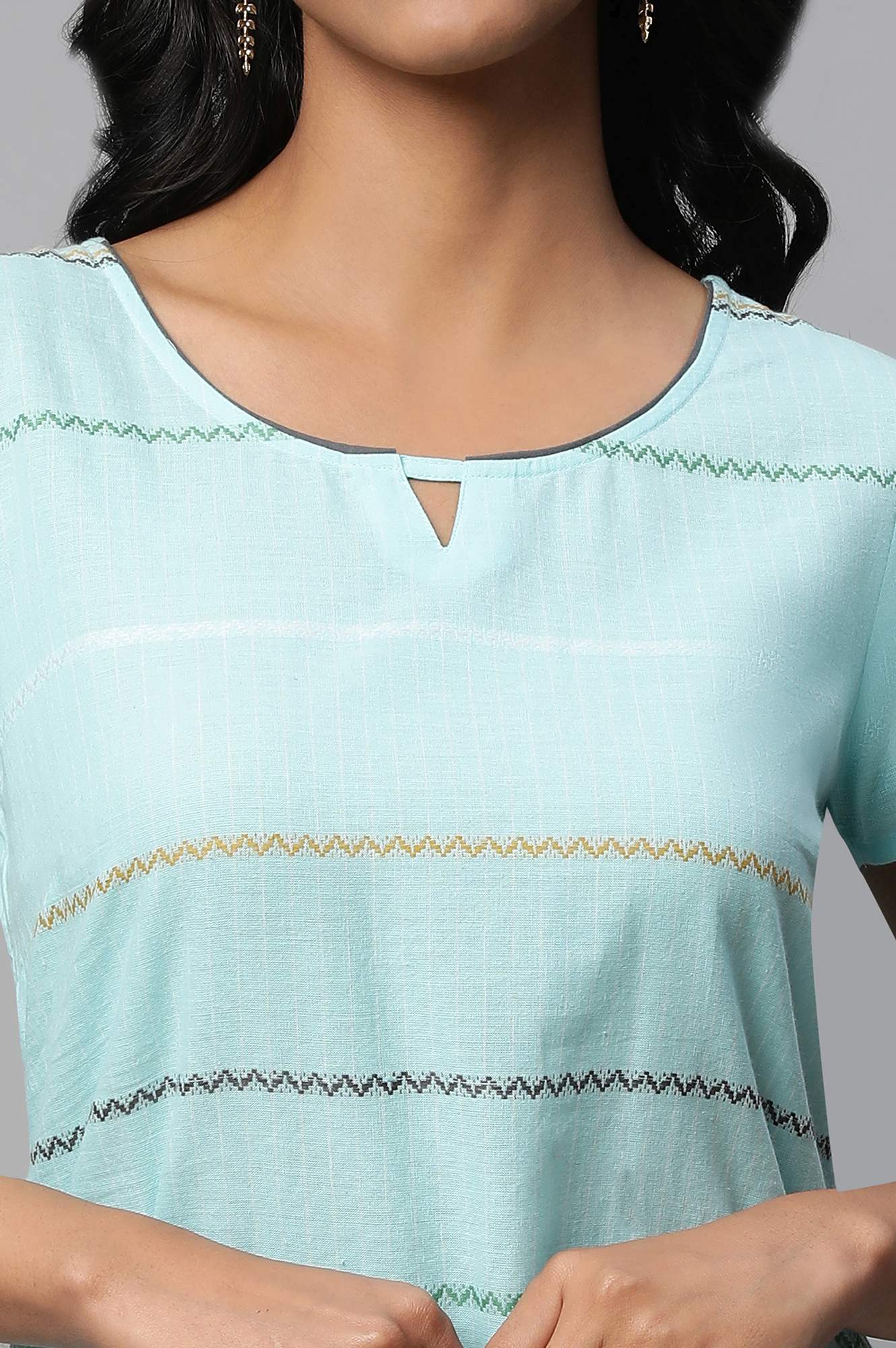 Light Blue Round Neck Printed kurta