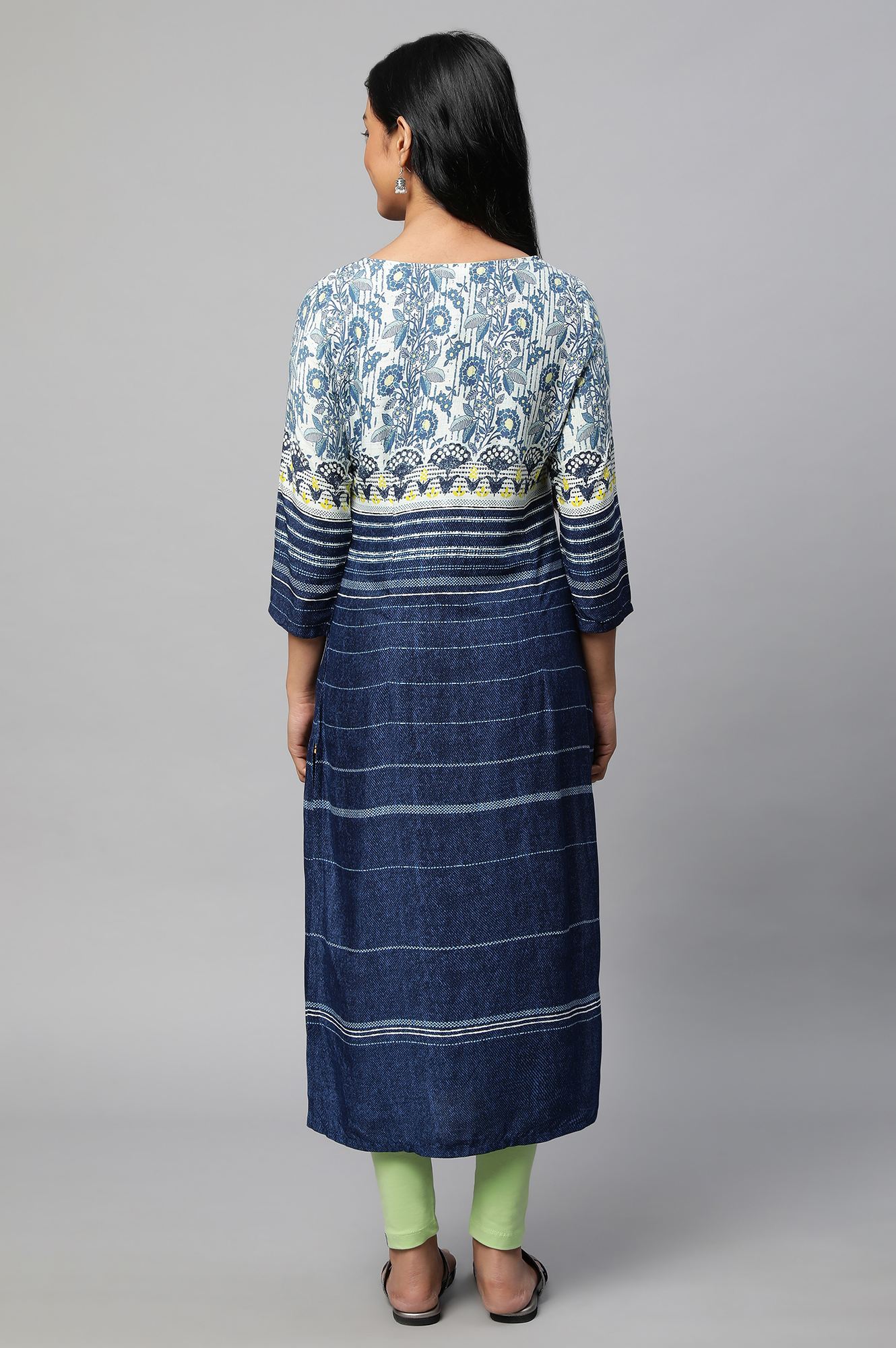 Blue Round Neck Printed kurta