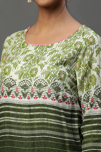 Olive Green Round Neck Printed Kurta